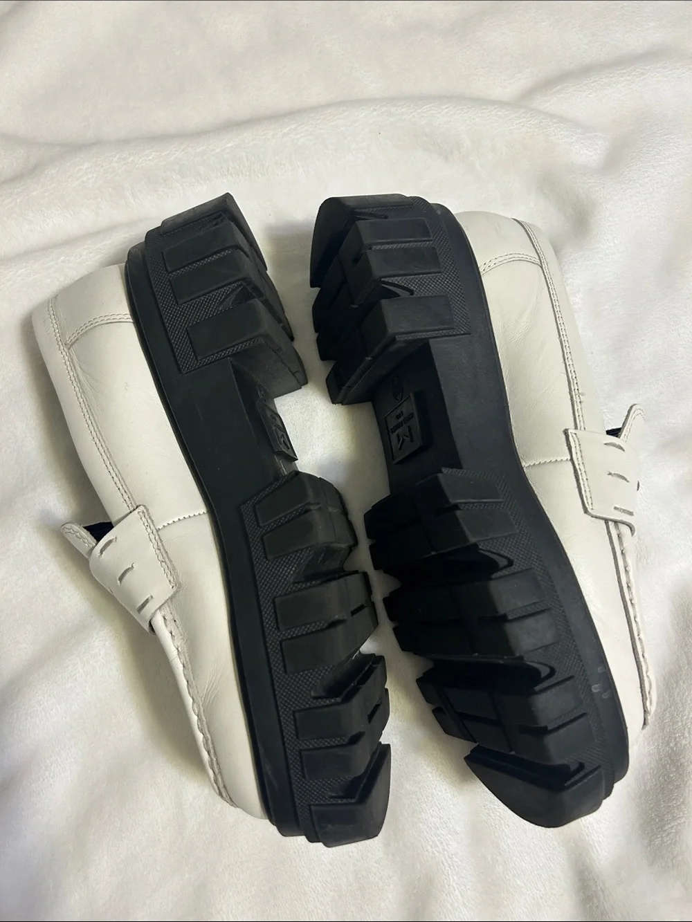 White Leather Platform Penny Loafers